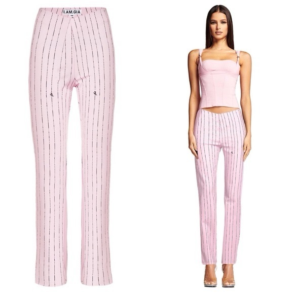 I.AM.GIA Like New pinkDominique Logo Stripe High Rise Tapered Straight leg pant